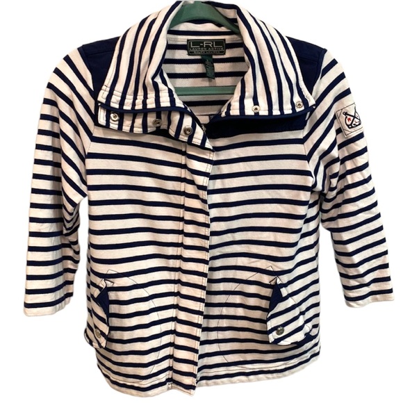 Lauren Ralph Lauren Active Full Zip Jacket With Navy Blue Stripes Size Small - Picture 1 of 6